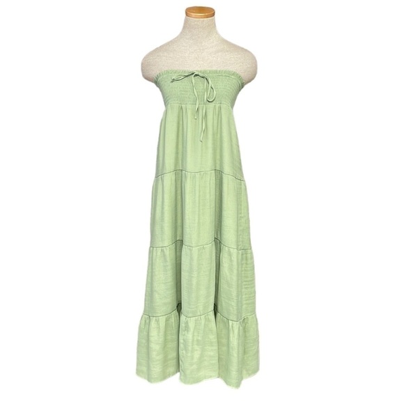 Love Tree Dress Womens Large Green NWT Cute Panel Strapless Maxi Smocked Boho - Picture 1 of 17
